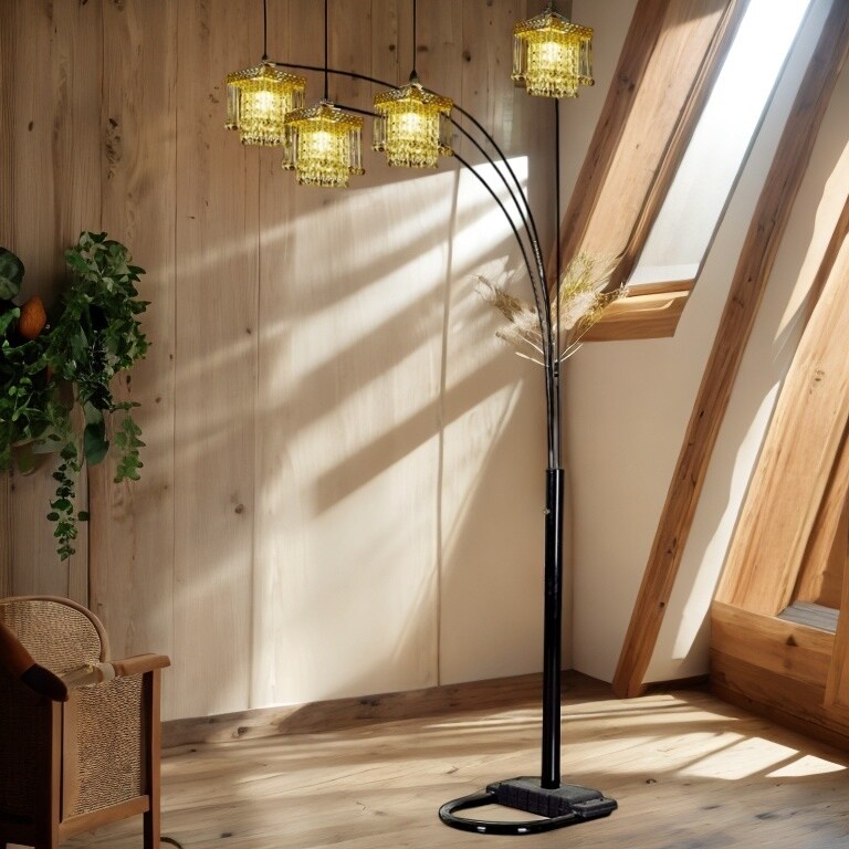 Arched 4 Arm Floor Lamp with Dimmer Switch and Chandelier Style Acrylic Glass Pendant Shades 40W Bulb Not Included Bed Bath Beyond 42434417