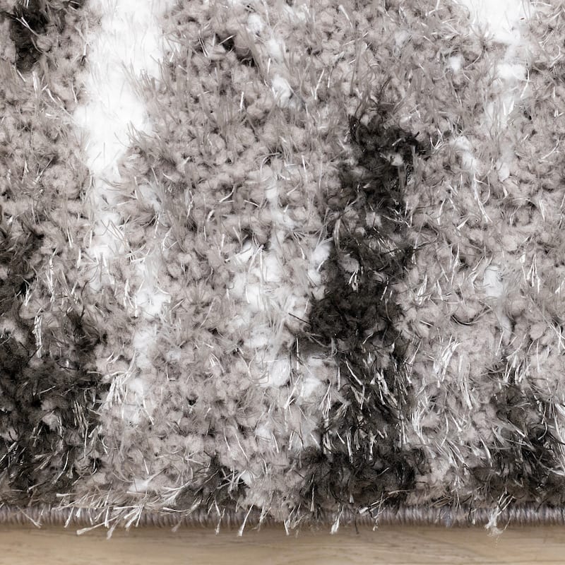 Black White Grey Distressed Soft Shag Rug