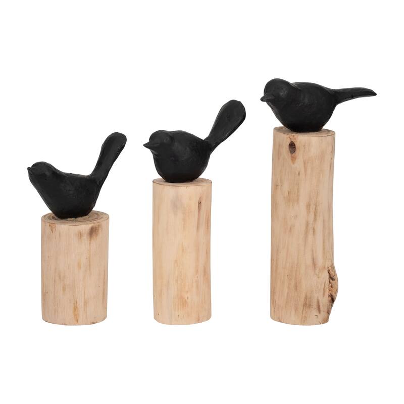 Sagebrook Home Black/brown Resin Bird Perched On Log, Craft Art Abstract Statue Decoration for Interior Design