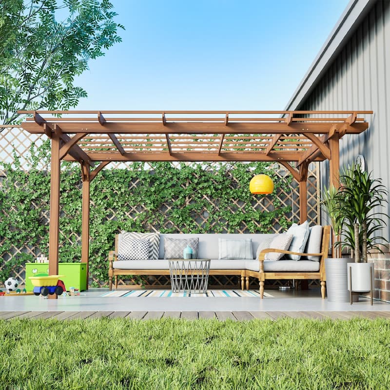 12x10 FT Outdoor Wood Grape Pergola for Climbing Plant Support - Brown - 12x10