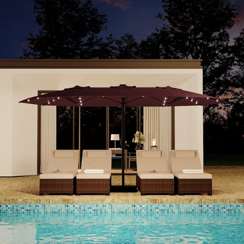 15FT Patio Umbrella with Solar Lights and Crank Handle,Base Included