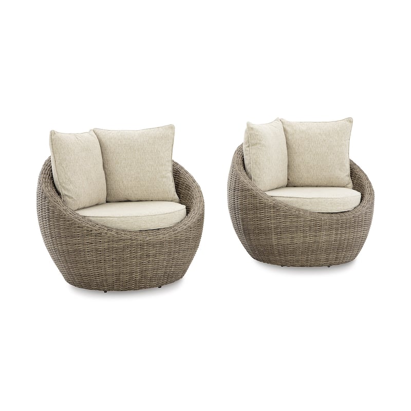 Signature Design by Ashley Danson Brown/Beige Swivel Lounge with Cushion (Set of 2) - 38"W x 37"D x 36"H