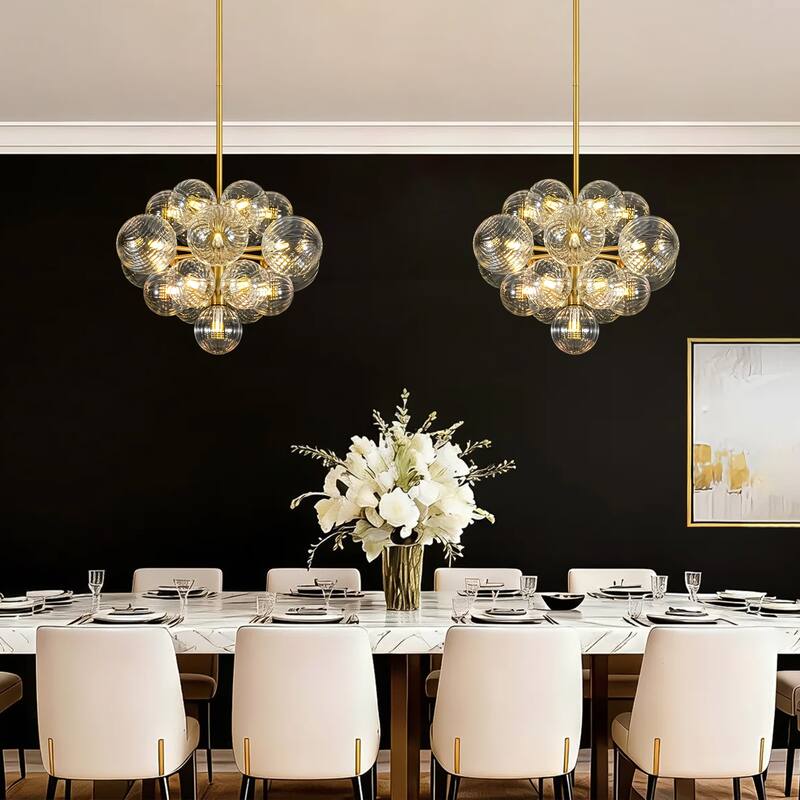 19-Light Brass Modern Glass Globe Bubble Chandelier Dining Room Light with Creative Grape Shape
