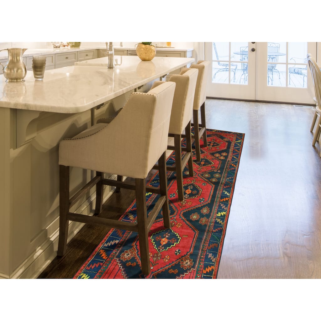 Fine Vintage Distressed Billie Red/Charcoal Runner - 3'9" x 12'8"