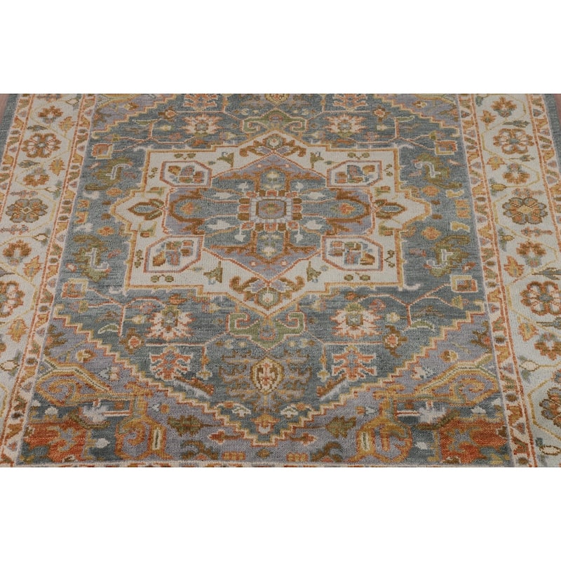 Geometric Grey Heriz Serapi Rug Hand-Knotted Traditional Wool Carpet - 8'1"x 9'11"