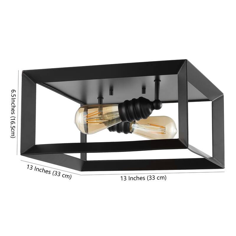 Nola Square 13" 2-Light Iron Modern Farmhouse LED Flush Mount, Oil Rubbed Bronze by JONATHAN Y
