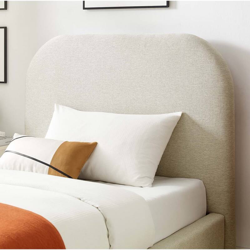 Hillsway Modern Curved Headboard Ivory Fabric Upholstered Twin Size Platform Bed