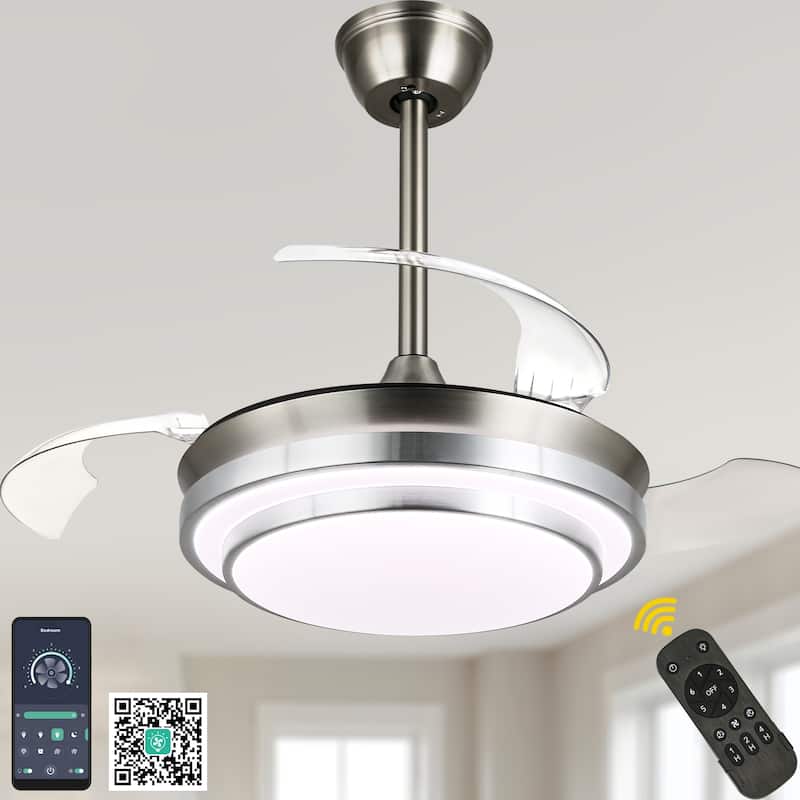 Bella Depot 36" Modern Retractable Ceiling Fan with Dimmable Led Light, Remote and APP Control 6-Speed Reversible DC Motor - 36 Inch - Brushed Nickel