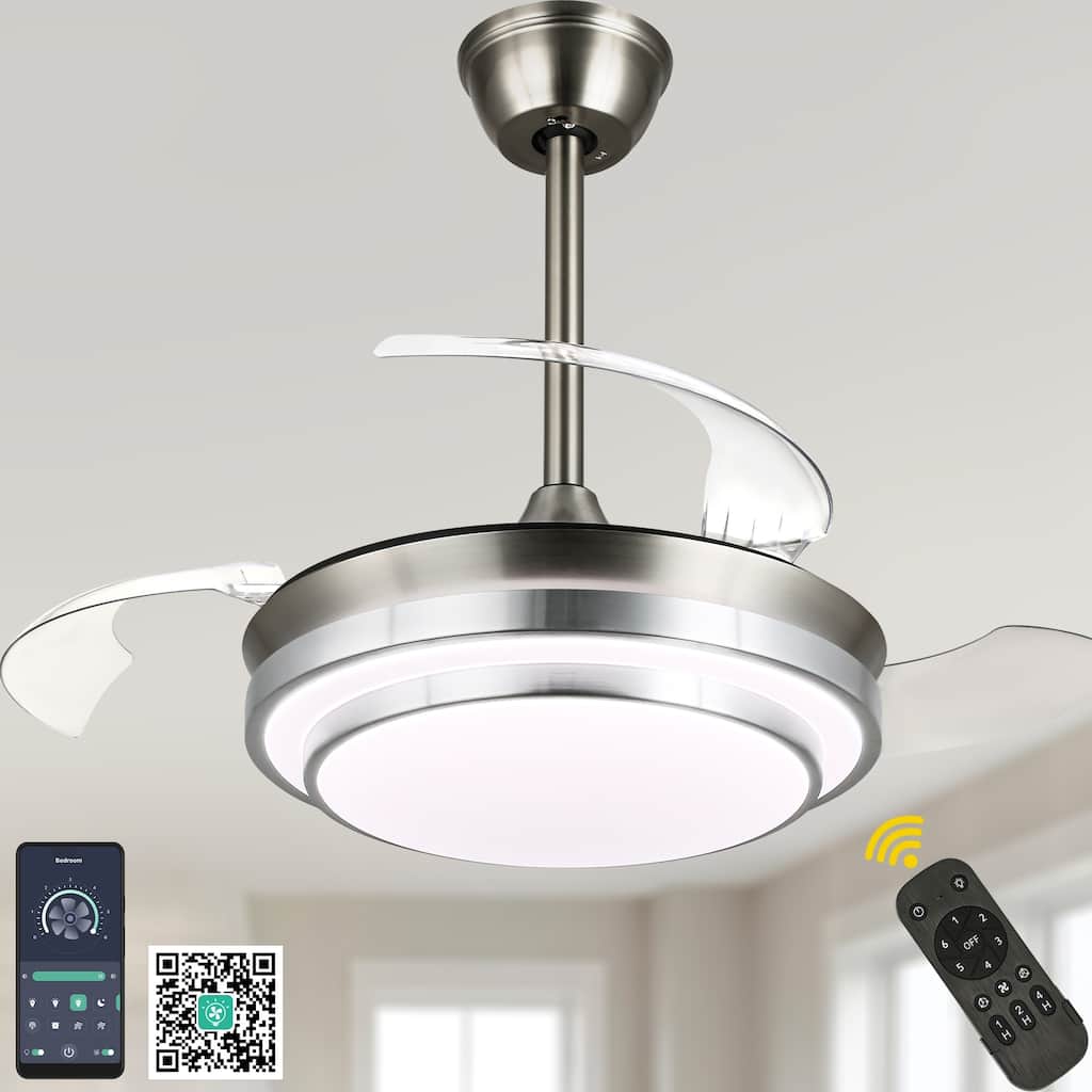 Bella Depot 36" Modern Retractable Ceiling Fan with Dimmable Led Light, Remote and APP Control 6-Speed Reversible DC Motor