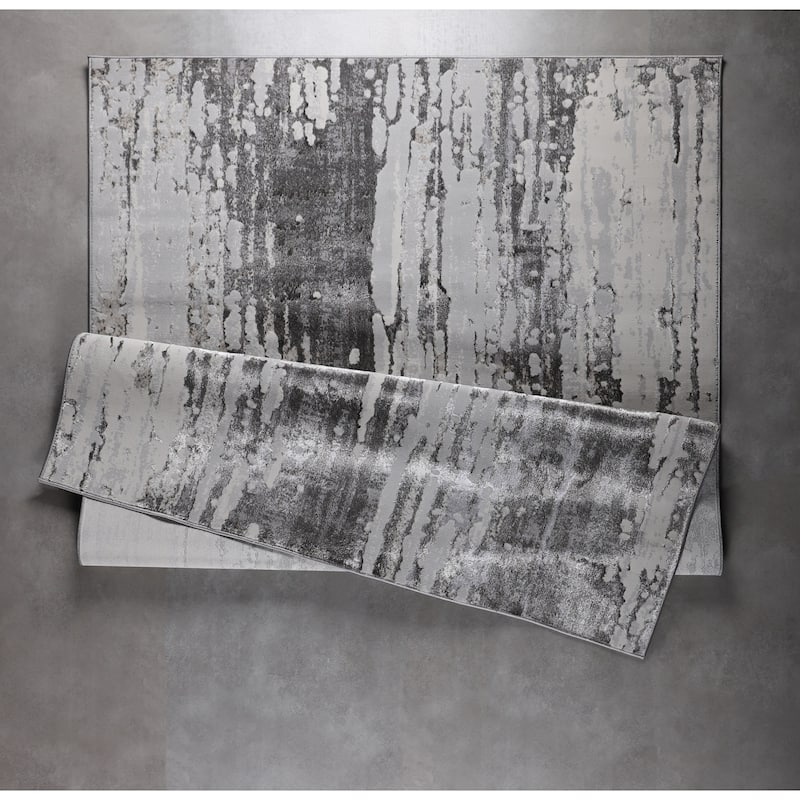 Hania Collection Grey Geometric Transitional Area Rug