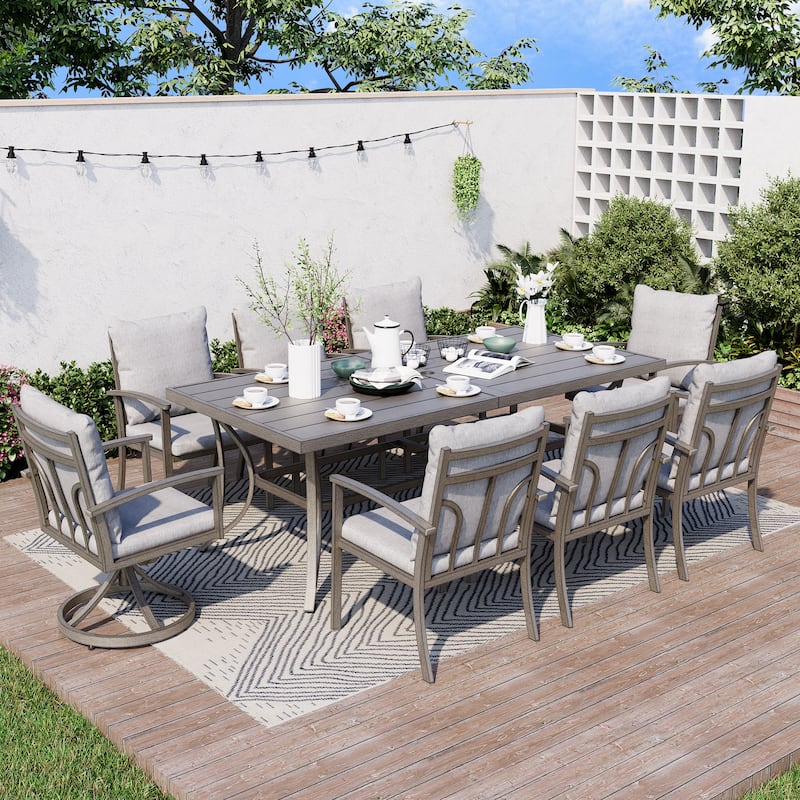 9-Piece Aluminum Patio Dining Set with 2 Swivel Dining Chairs and 6 Dining Chairs and Washable Cushions - Grey