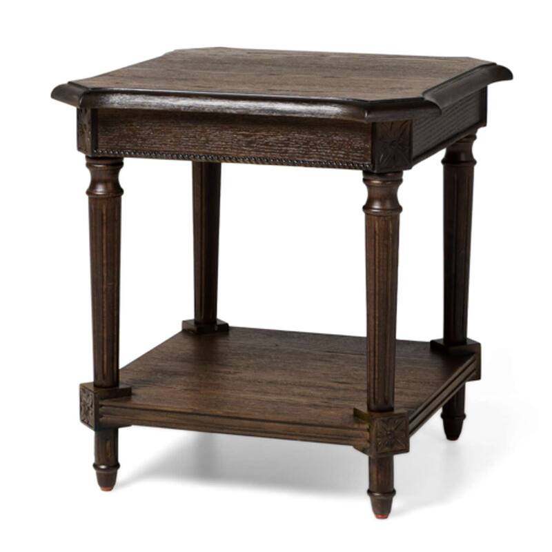 Maven Lane Pullman Traditional Square Wooden Side Table in Antiqued Brown Finish - Brown