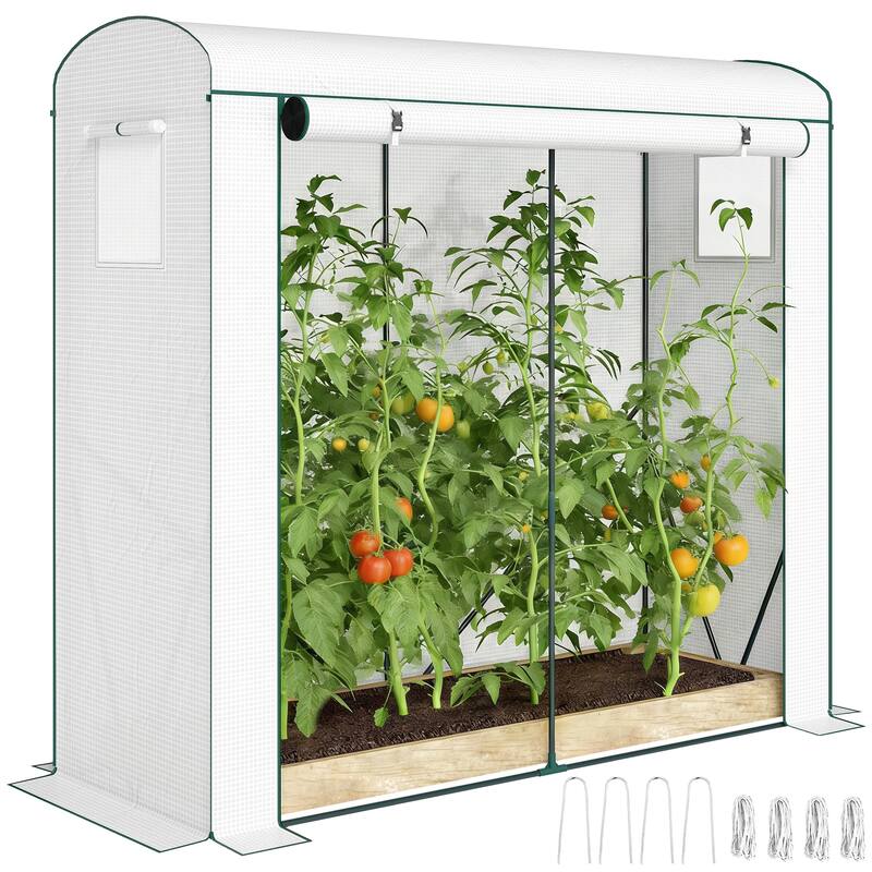 Outsunny Mini Greenhouse, Portable Greenhouse with Roll-Up Door and 2 Mesh Windows, Small Green House