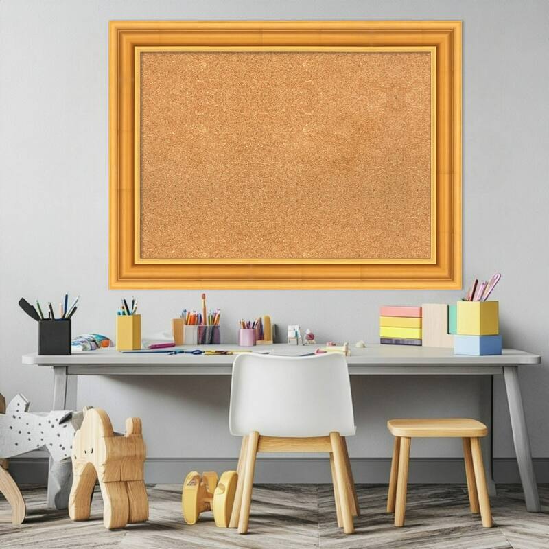 Sierra Gold Wood Framed Cork Board - Bulletin Board, Organization Board, Pin Board