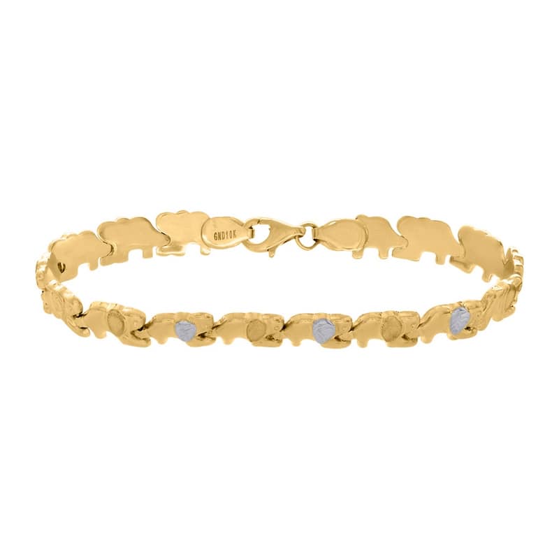 Curata 10k Two tone Gold 7" 7.6mm Womens Elephant Good Luck Link 7 Inch Bracelet