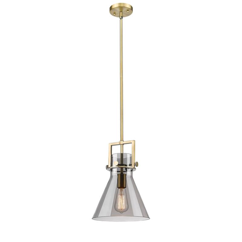 Innovations Lighting Newton Cone - 1 Light 10" Stem Hung Pendant - Brushed Brass/Light Smoke