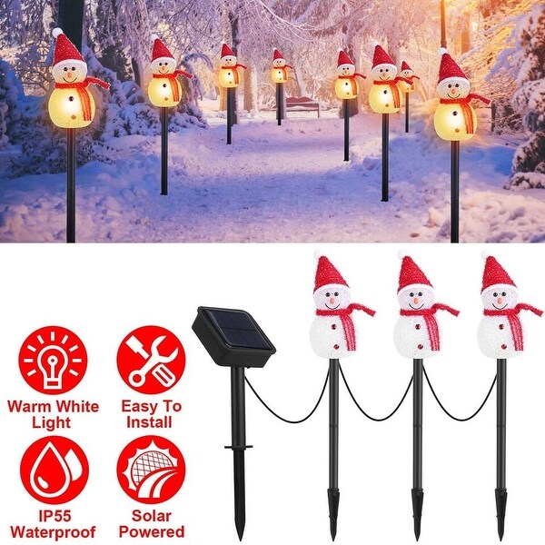 iMounTEK 3 Piece Solar LED Snowman Stake Lights White Black Red Outdoor Lighted Christmas Decoration