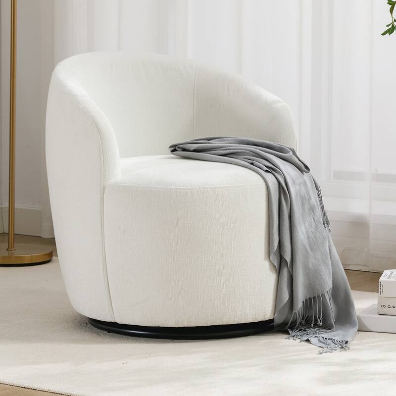 Chenille Swivel Barrel Chair
