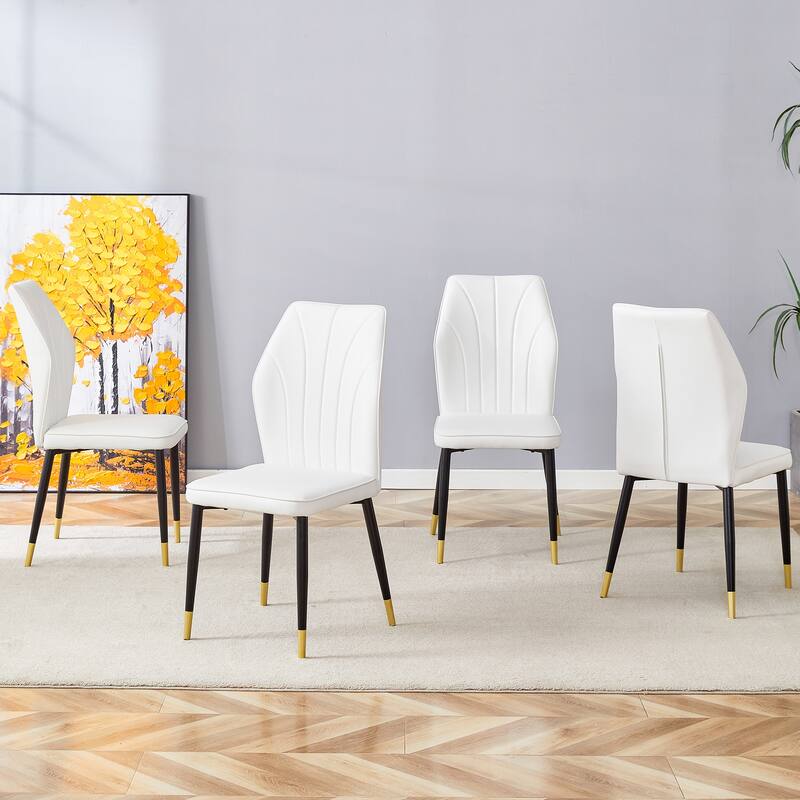 Roomfitters PU Dining Chairs with Patterned Back and Black Metal Legs, Set of 4 for Kitchen or Living Room