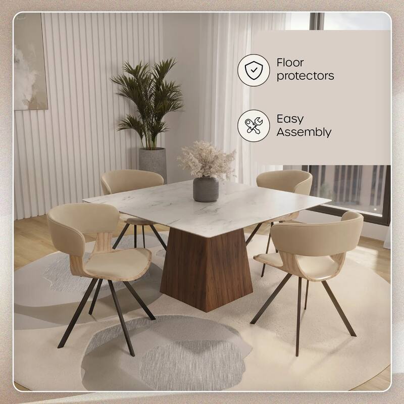 Nymia Upholstered Dining Chair with Saddle Seat - Velvet or Leather Accent Chair with Open Back and Iron Legs Set of 4