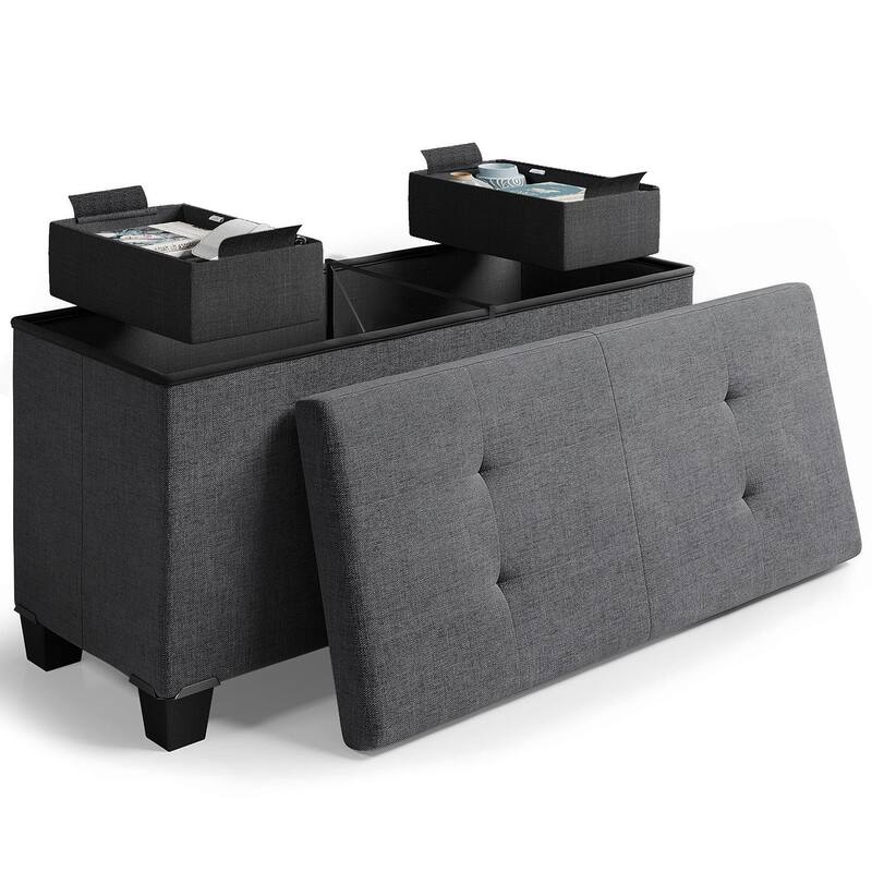 Empyrean Tuffted Folding Foot Rest Storage Ottoman Bench with Storage Bins