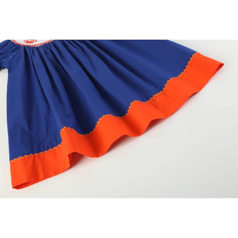 Lil Cactus Blue and Orange Football Smocked Bishop Dress