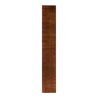 Overton Hand Knotted Wool Vintage Inspired Modern Contemporary Overdyed Brown Runner Rug - 3' 2" x 22' 4"