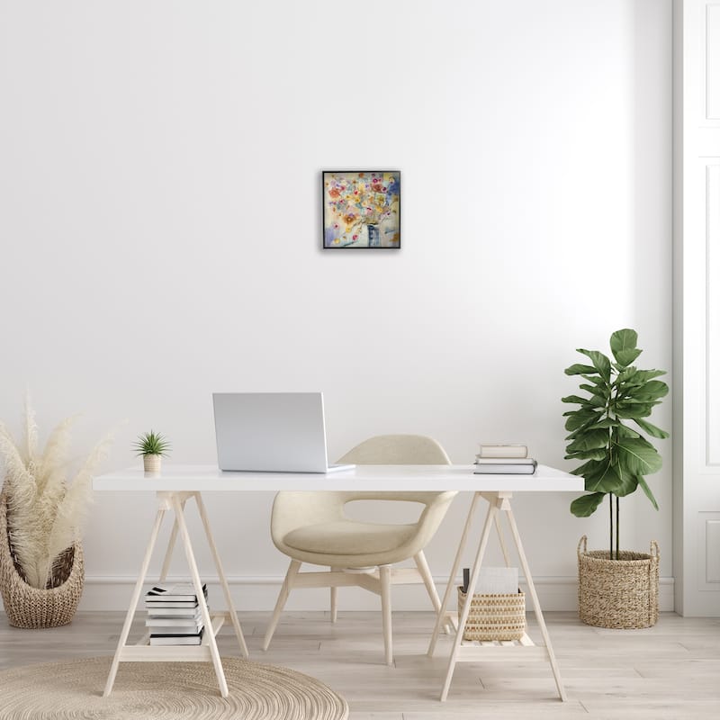 Stupell Painted Flowers Line Drawing Framed Giclee Texturized Art - Multi-Color
