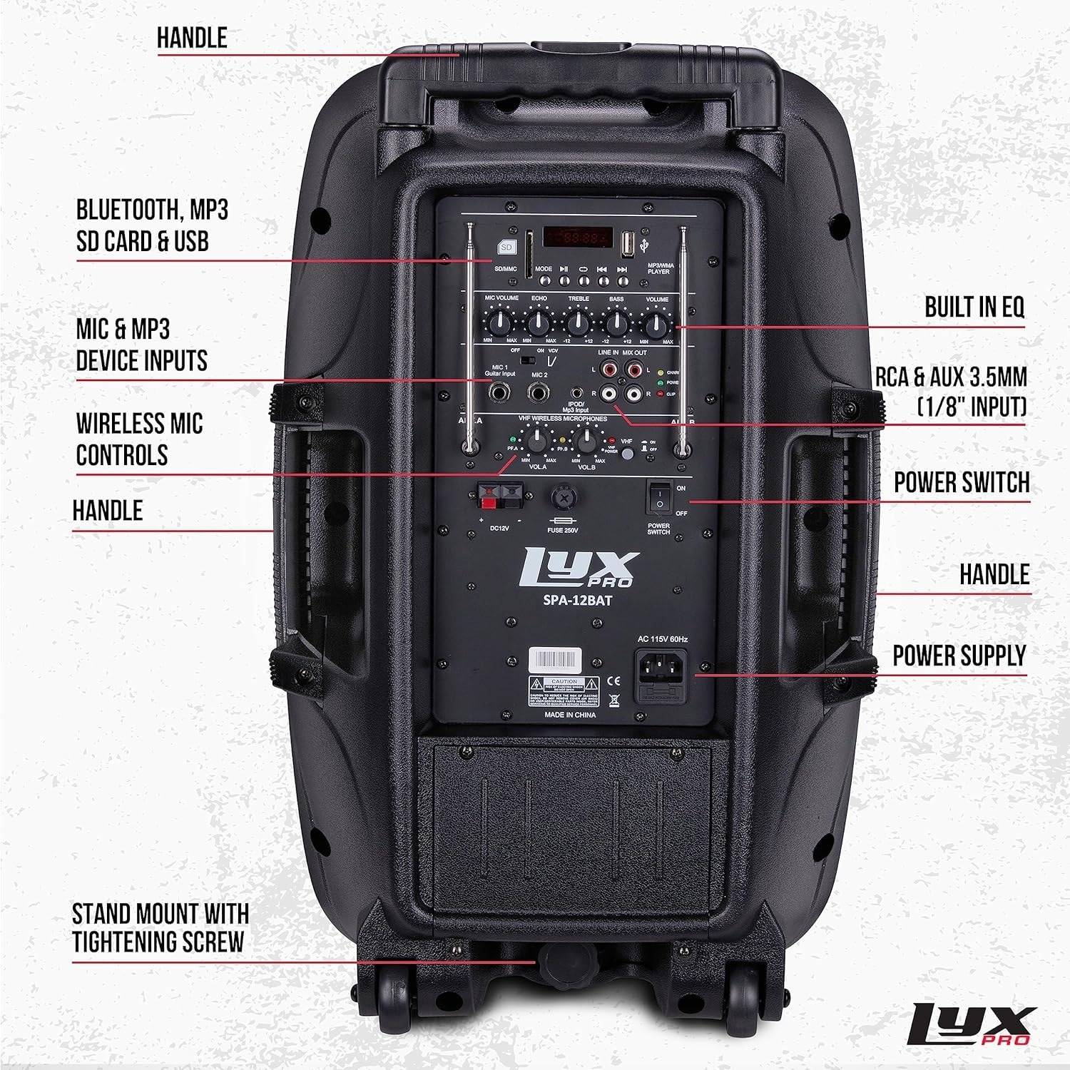 Lyxpro Portable Active Speaker LyxPro Active Battery Powered PA