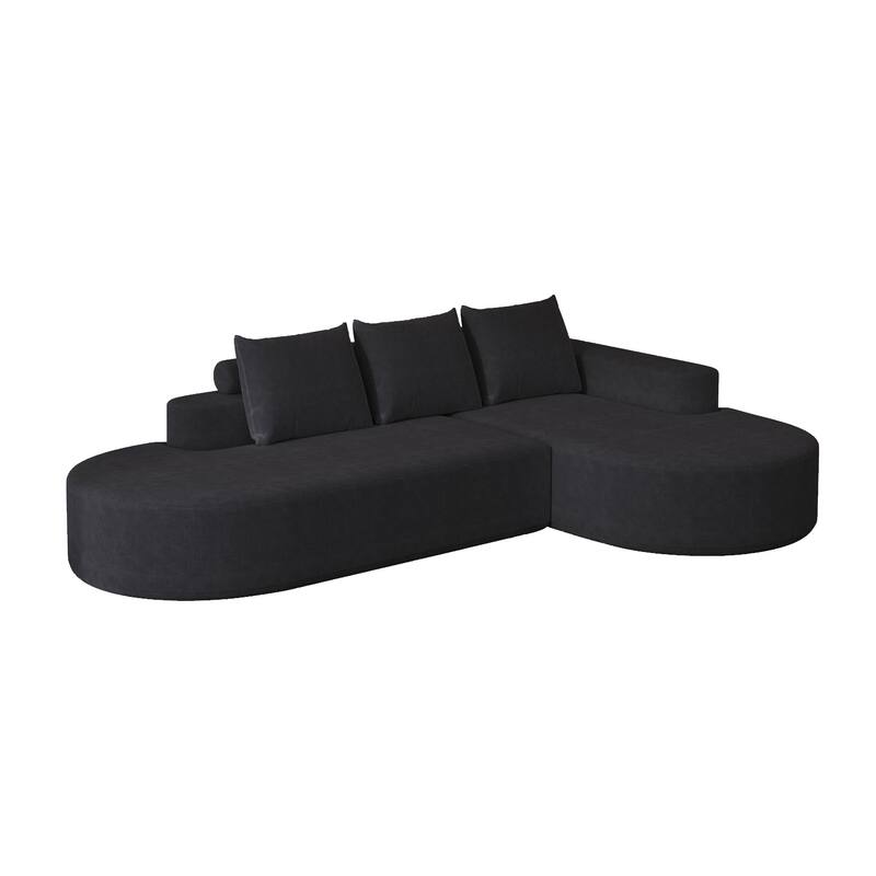 L Shaped Modular Curved Sectional Sofa, Chenille Upholstered 3 Seat Sofa, Corner Sofa with 3 Pillows for Living Room, Bedroom