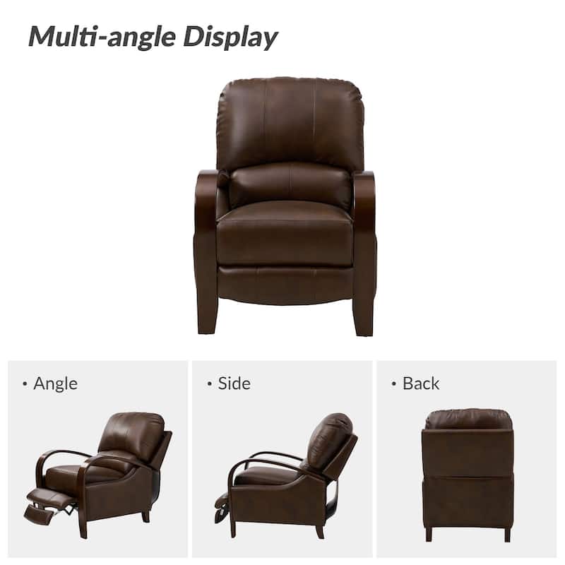 Alex Mid-century Modern Cigar Genuine Leather Manual Recliner with Wooden Curved Arms, Set of 2