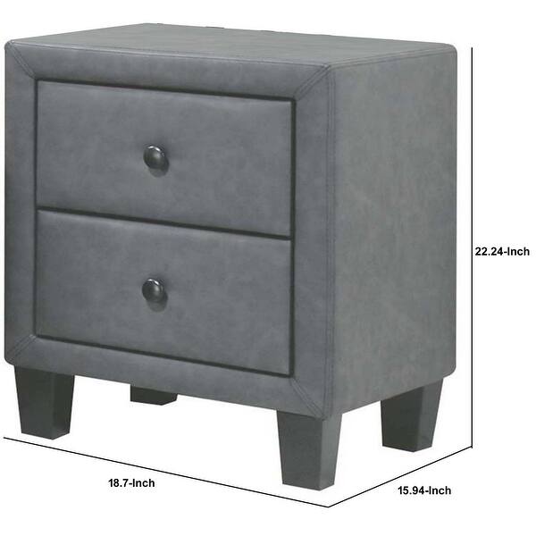 Polyurethane Upholstered Two Drawer Nightstand With Wooden Tapered Leg