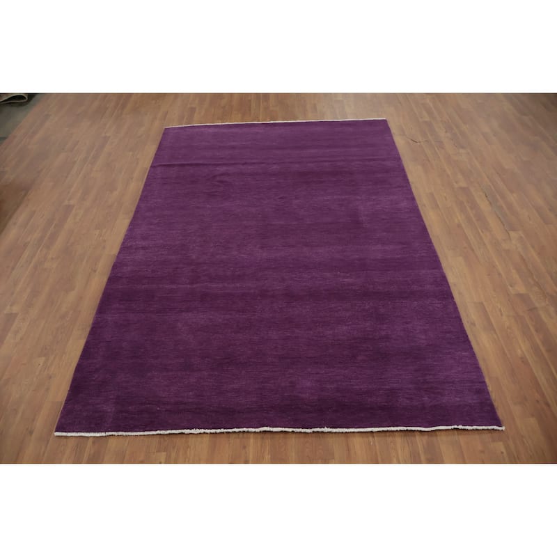 Hand Knotted Oriental 100% Wool Carpet Modern Solid Purples Gabbeh Area Rug - 9' 2'' X 6' 1''