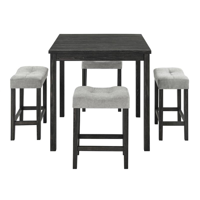 Roomfitters 5-Piece Dining Table Set with Upholstered Stools, Industrial Bar Table for Dining or Breakfast Nook