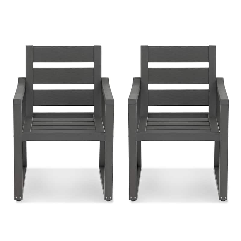 Stationary All-Weather Patio Square-Leg HDPS Dining Chairs (Set of 2) - 23.6"D x 24.6"W x 34.6"H - Dark Grey