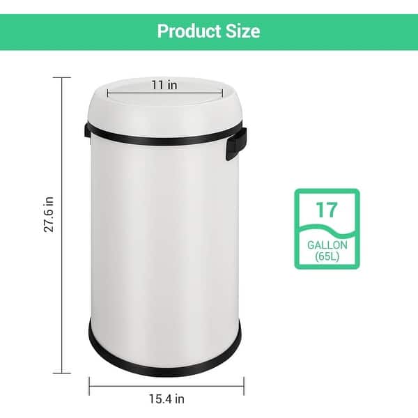 dimension image slide 4 of 6, 17 Gallon/65 Liter Stainless Steel Trash Can, Round Trash Can