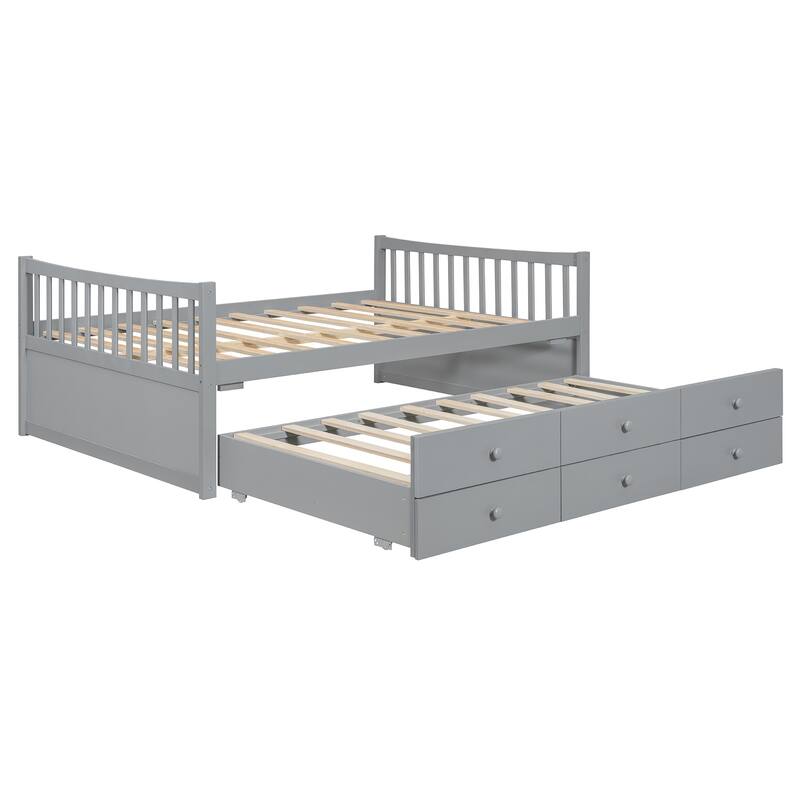 Full Size Daybed with Twin Trundle and Three Storage Drawers Sturdy Design