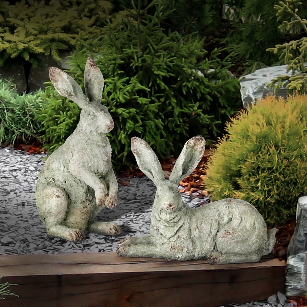 Resin Weathered Garden Rabbit 8.5" Set of 2