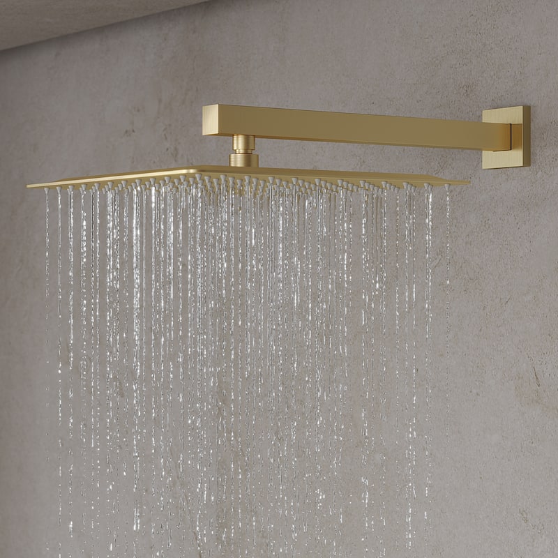GRANDJOY Thermostatic Shower Faucet Set 12" Wall Mount Rainfall Shower Head Handheld Spray with Slide Bar Body Jets