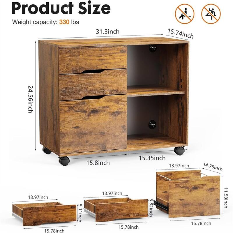 File Cabinet 3 Drawer - 31.3"D x 15.7"W x 24.4"H