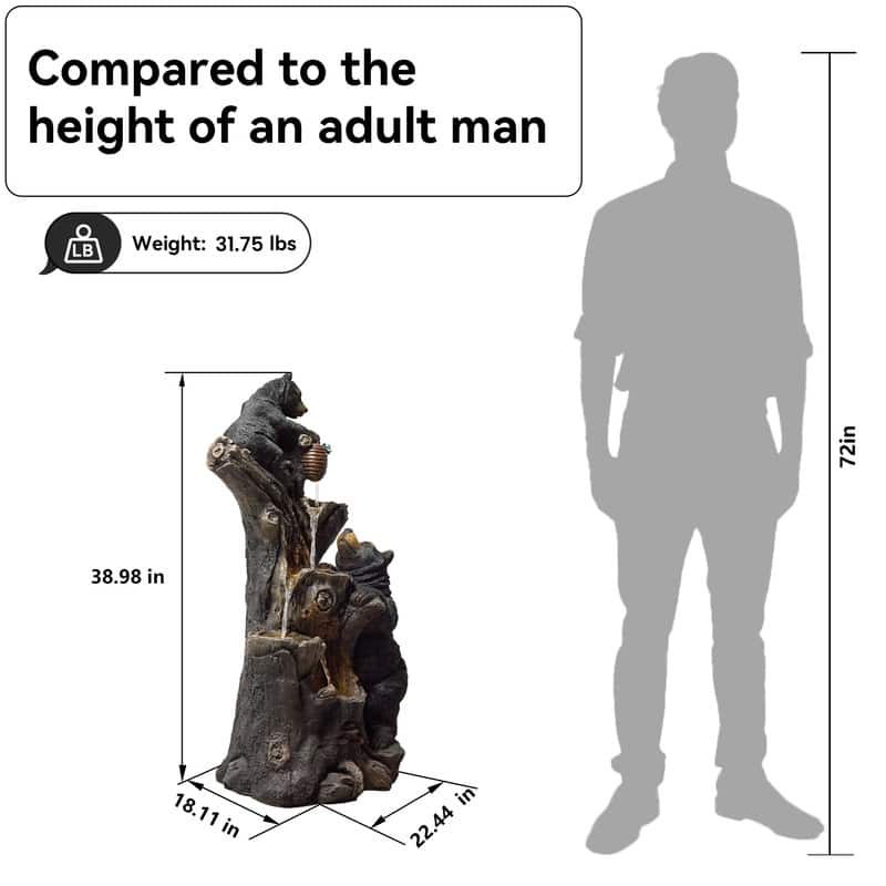 Vbal Resin Bears and Honeycomb 4-Tier water extraction Outdoor Fountain with LED Light