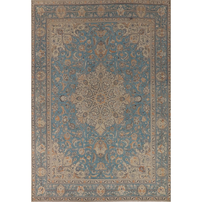 Blue Tabriz Persian Vintage Area Rug Handmade Bedroom Wool Carpet - 9'9" x 12'7"