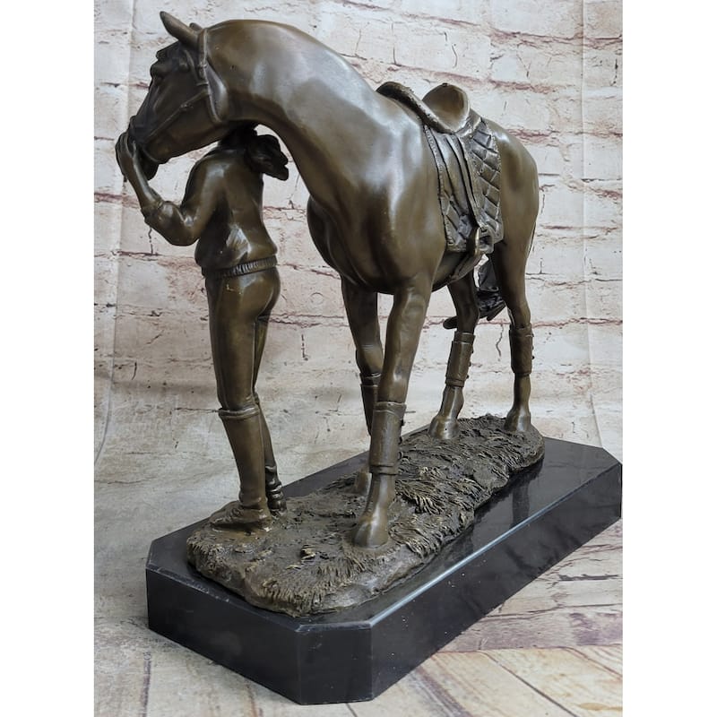 Equestrian Little Girl Child W/ Horse Bronze Statue Sculpture Figurine 11 Inches X 12 Inches