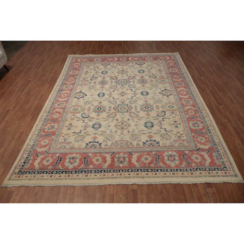 Hand Knotted Oriental 100% Wool Carpet Traditional Floral Beige & Ivories Kazak Area Rug - 11' 11'' X 8' 10''