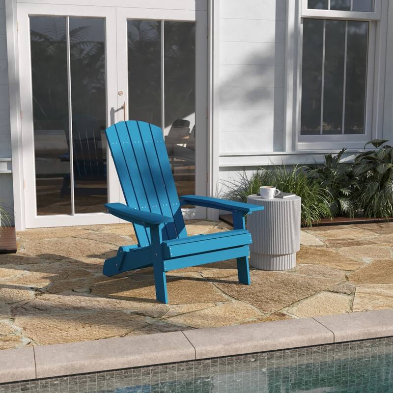 All-Weather Poly Resin Folding Adirondack Chair - Patio Chair - Blue