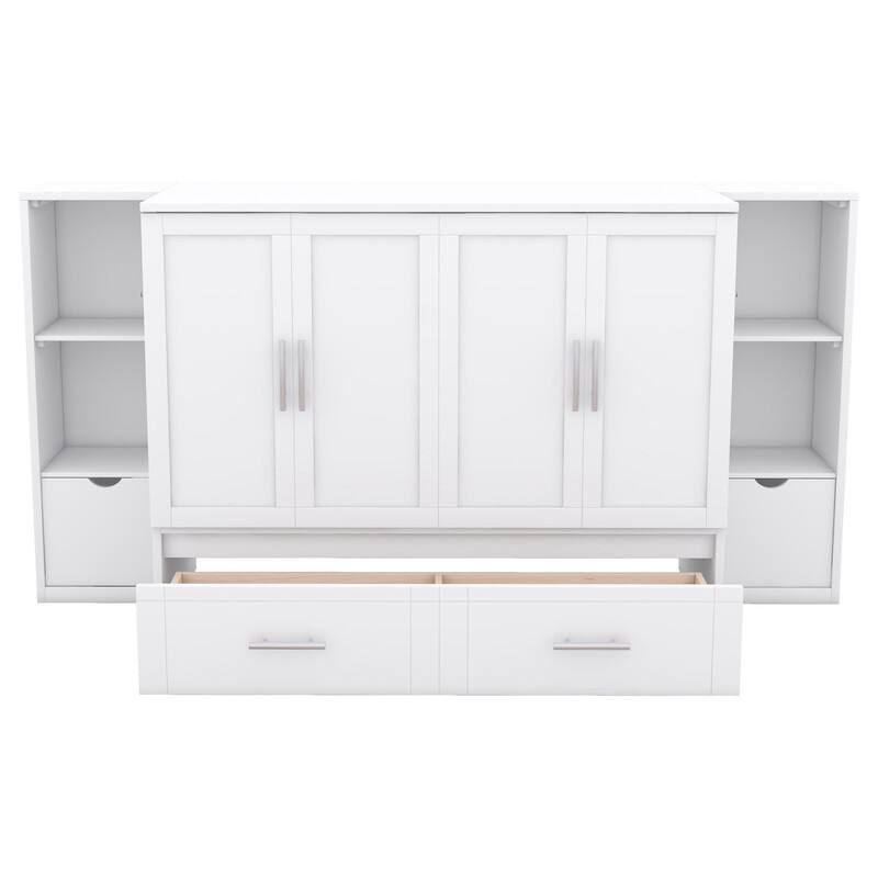 Murphy Bed with Shelves, Drawers and USB Ports,Gray