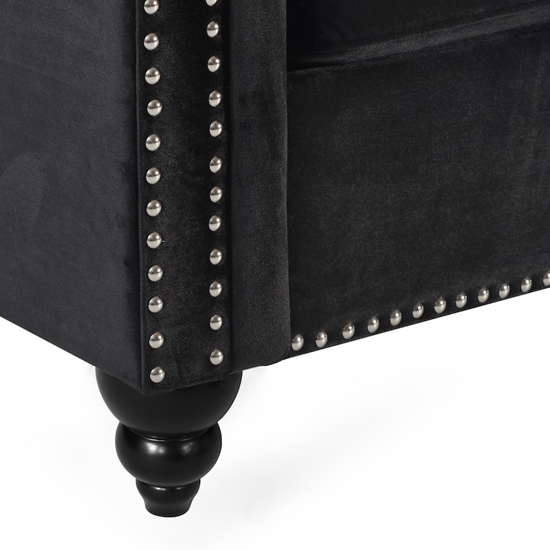 Classic Chesterfield Velvet Sofa - 3-Seater with Nailhead Trim for Living Room