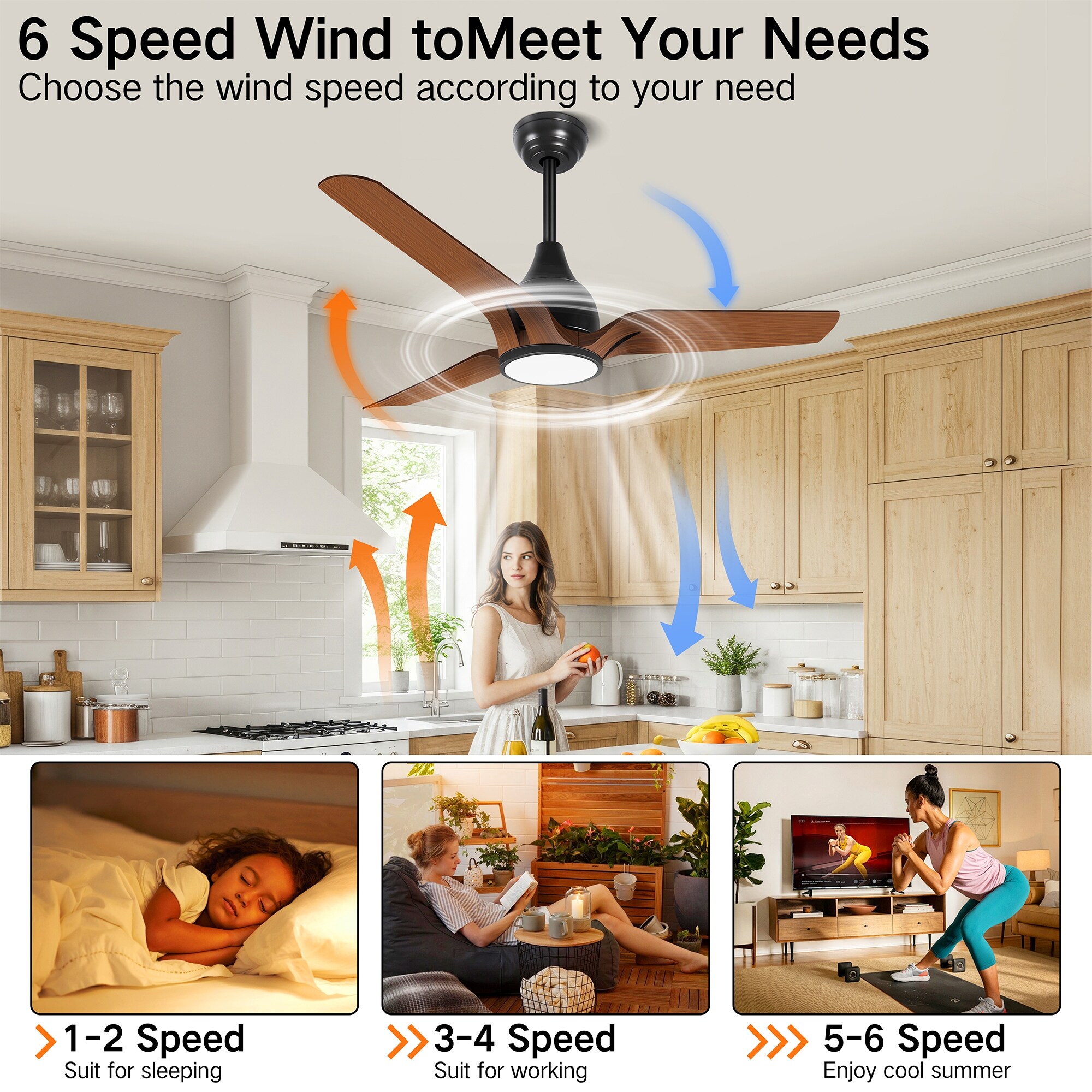 イオン　ファン付シャンデリア　FHN56M 56 in. Dimmable LED Indoor/Covered Outdoor Black Ceiling Fan with