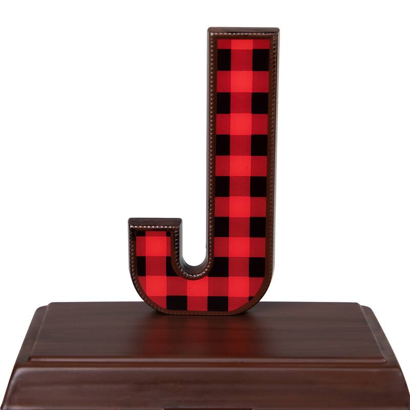 Set of 3 Red Black Buffalo Plaid "JOY" Christmas Stocking Holder 6"