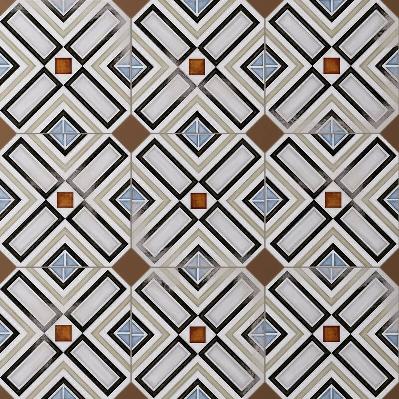 Merola Tile Vaudeville Octagon Deco Ritter with Taco Marron 7-7/8" x 7-7/8" Porcelain Floor and Wall Tile